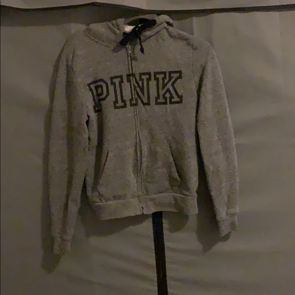 Gray PINK Zip Up Hoodie